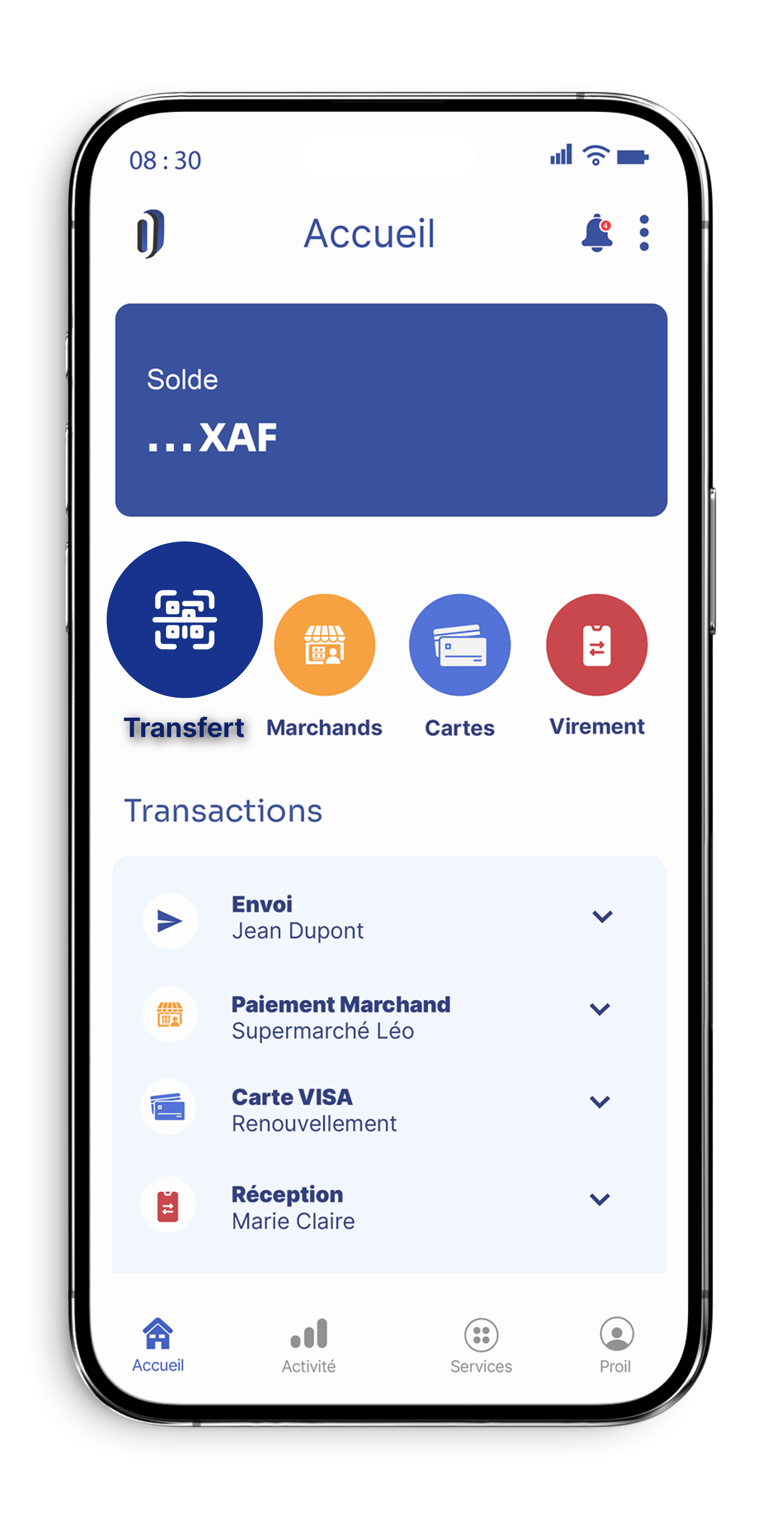 Aperçu application Onyfast - Transfert